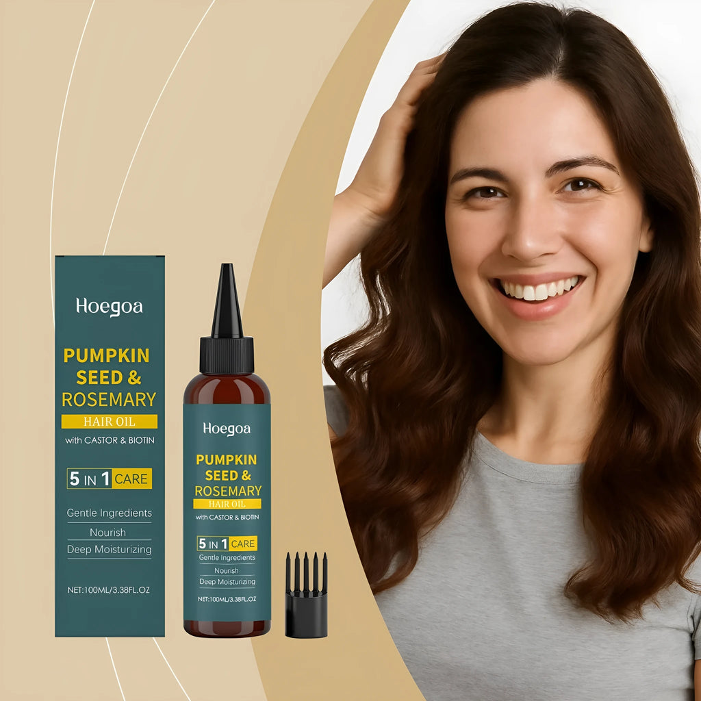 Rosemary hair care essential oil kit showing 100ml bottle, pointed applicator tip, and hair comb