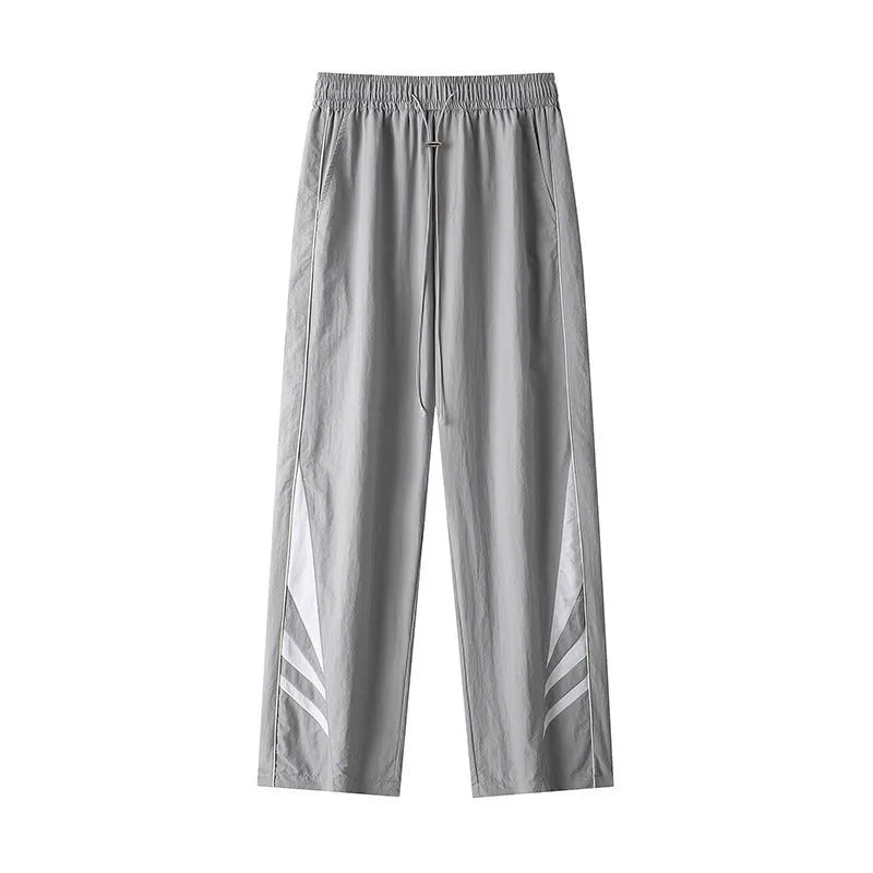 Men's black straight leg casual trousers with elastic waist for summer wear
