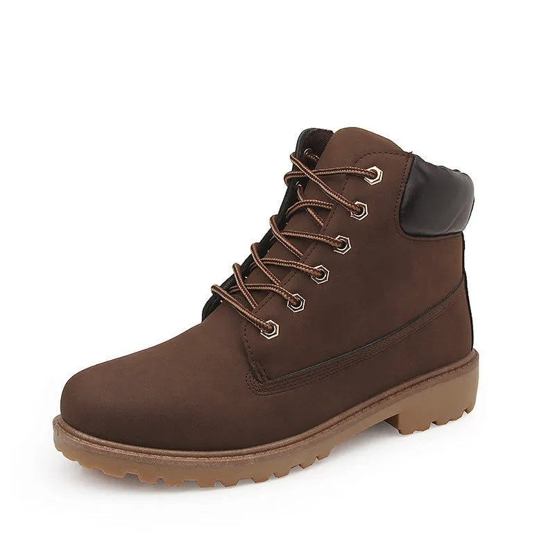 Pink men's Martin boots with velvet lining and round toe front lace-up design