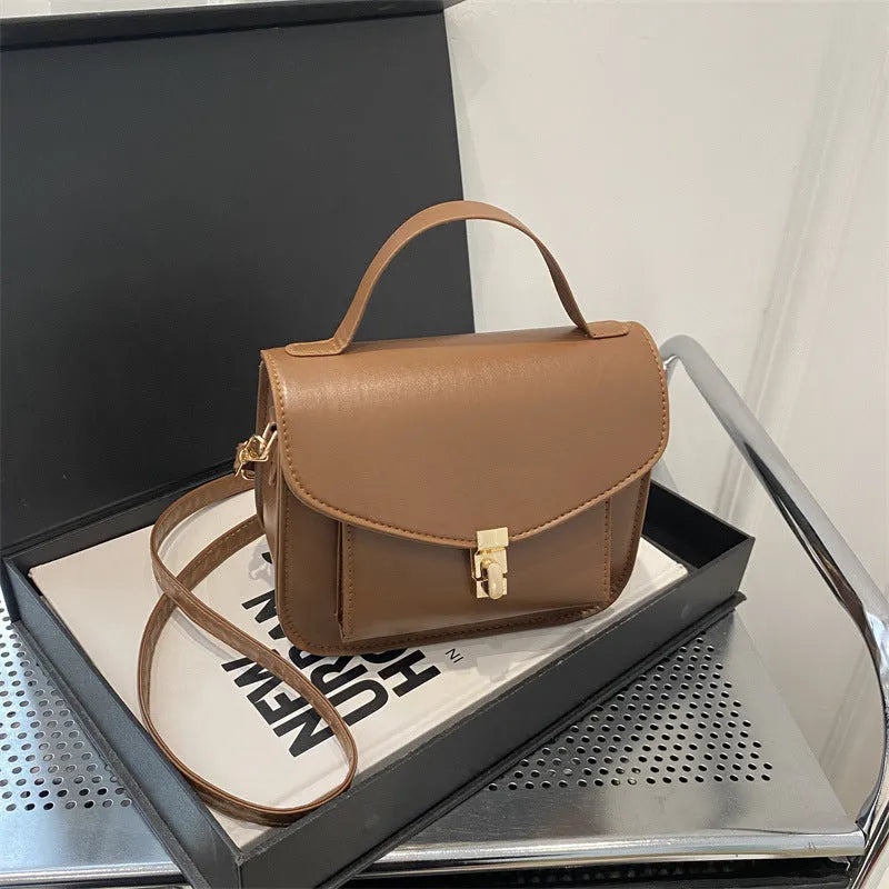 Retro style PU messenger bag in horizontal square shape with document compartment