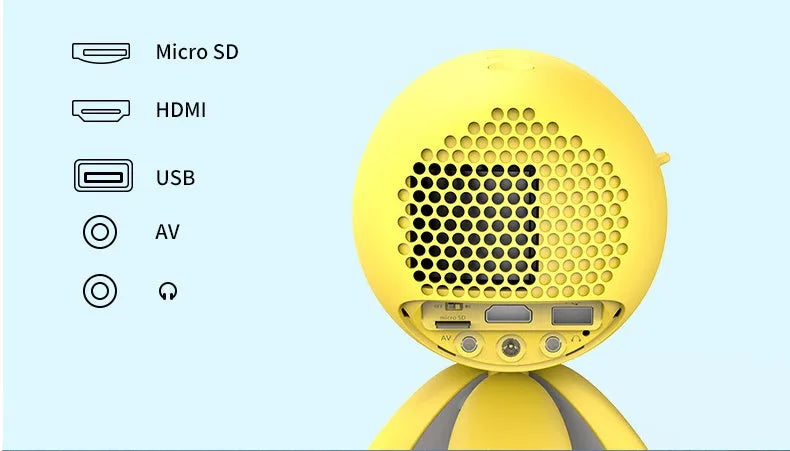 YG220 portable LED projector in white or yellow colour showing front projection lens.