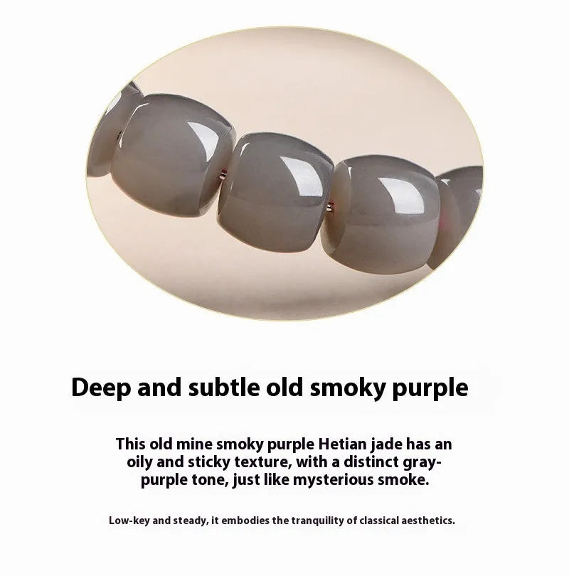 Natural smokey violet Hetian jade bracelet with straight cut beads