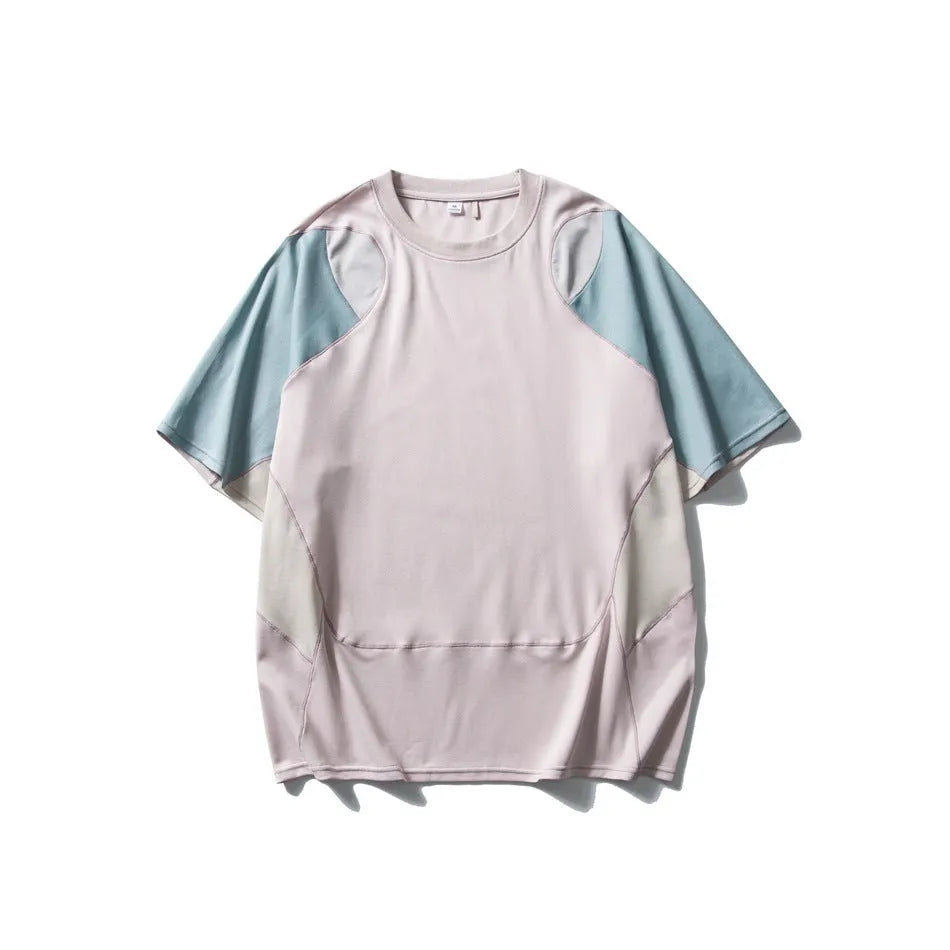Men's patchwork contrast colour sports t-shirt in loose fit with short sleeves