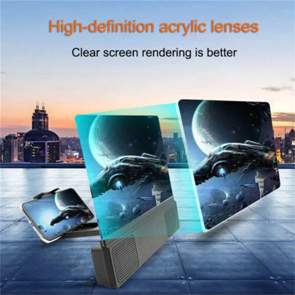 12-inch mobile phone screen amplifier with flexible gooseneck stand and built-in speakers