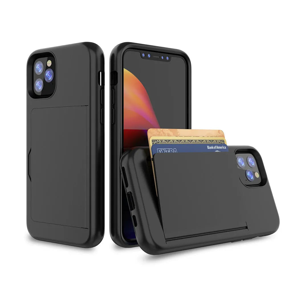 Solid colour iPhone 11 mobile phone case in black, made from TPU and PC material.