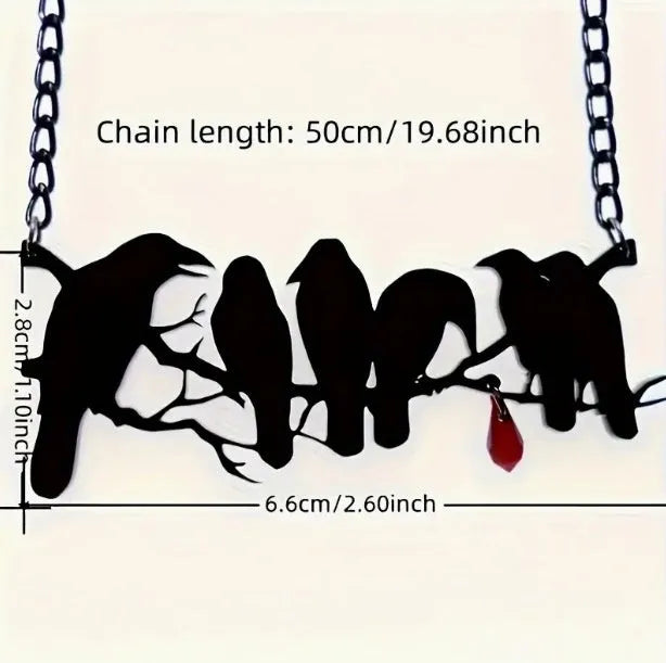 Black electroplated alloy crow pendant necklace with cross chain for women