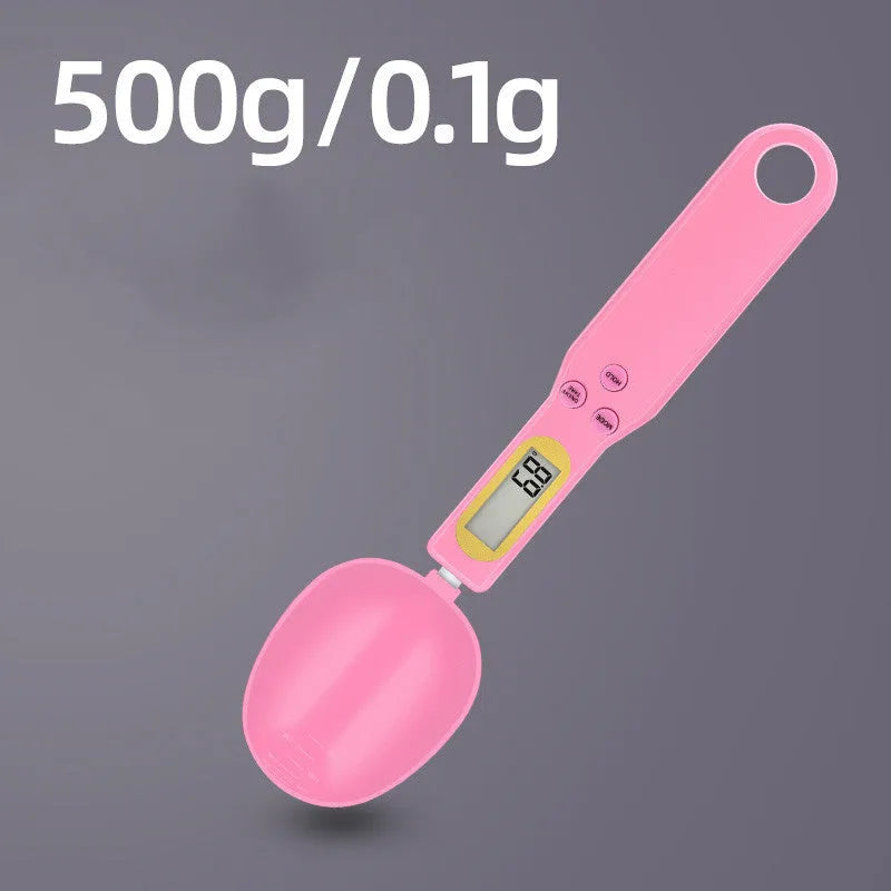 Household electronic measuring spoon scale in black, total length 23.2cm, spoon measures 7cm by 5.6cm