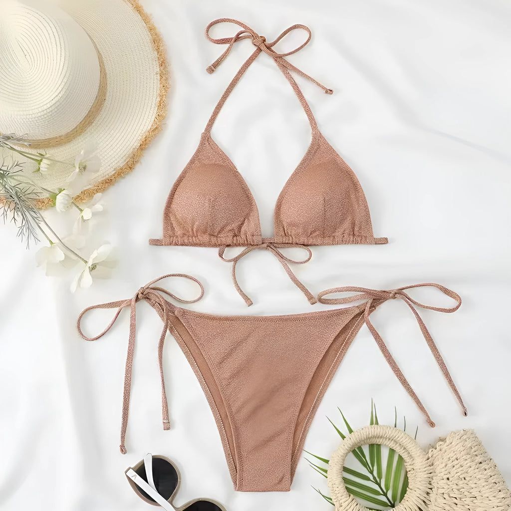 Women's split bandage bikini swimsuit in polyester fabric available in six colours