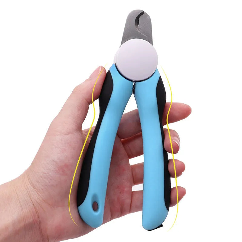 Blue heavy-duty dog nail clippers with a visible safety guard on a white background.