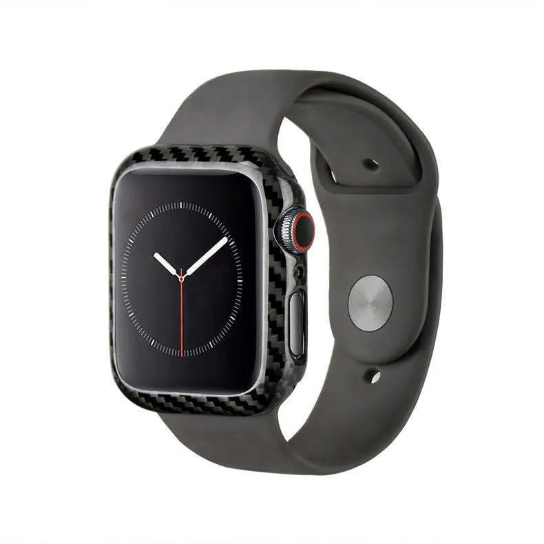 Carbon fibre design leather case for Apple Watch 4 44mm in black.