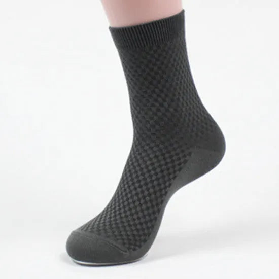 Men's bamboo fibre business socks with small square pattern in black, grey blue, iron grey, navy blue, or silver grey