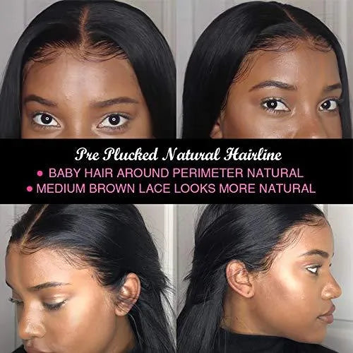 Brazilian straight human hair front lace wig in black, 4x1 lace construction on mannequin head