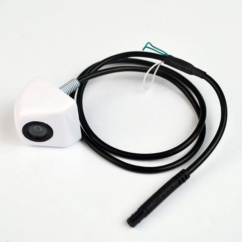 Black metal shell car rearview camera with integrated cable for reversing assistance.