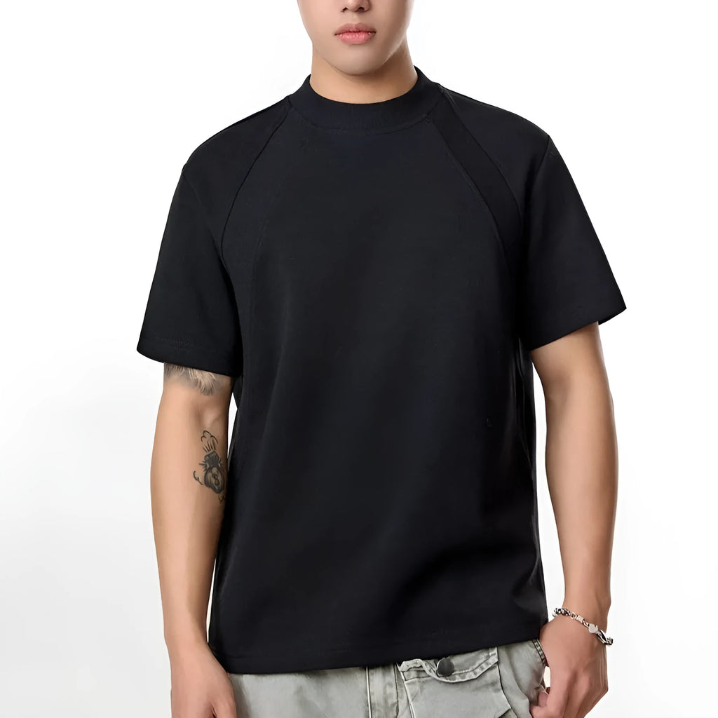 Air layer stitching short sleeve top in loose fit available in black, white, and grey