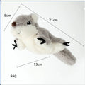 Grey plush flapping squirrel cat toy with motion sensor and USB charging unit
