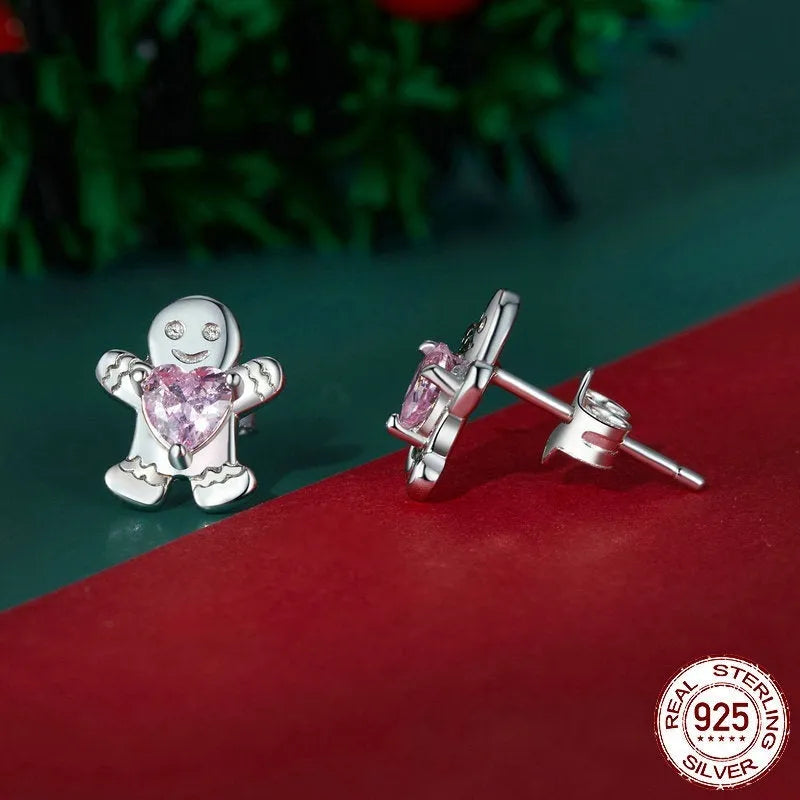 Original Christmas S925 sterling silver stud earrings and ring set in gift box