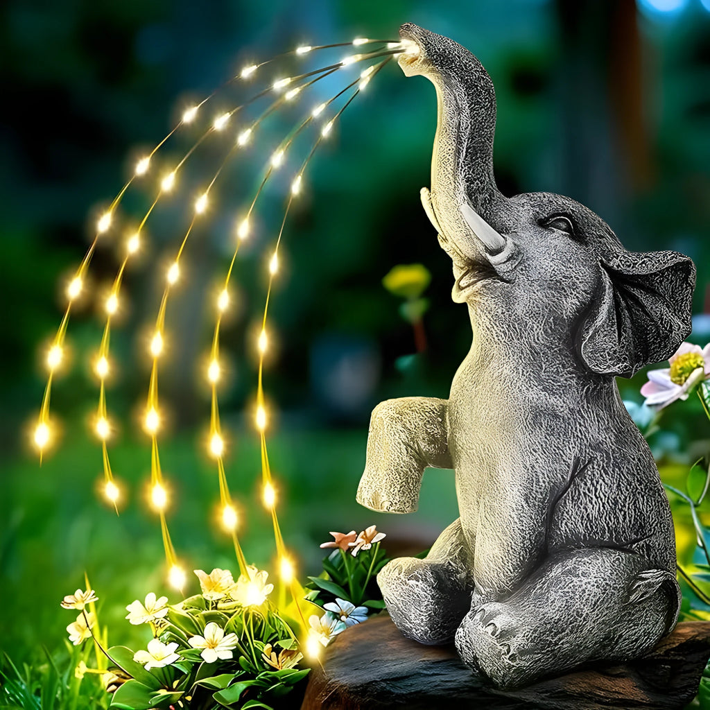 Resin elephant garden sculpture with integrated LED lighting for outdoor decoration