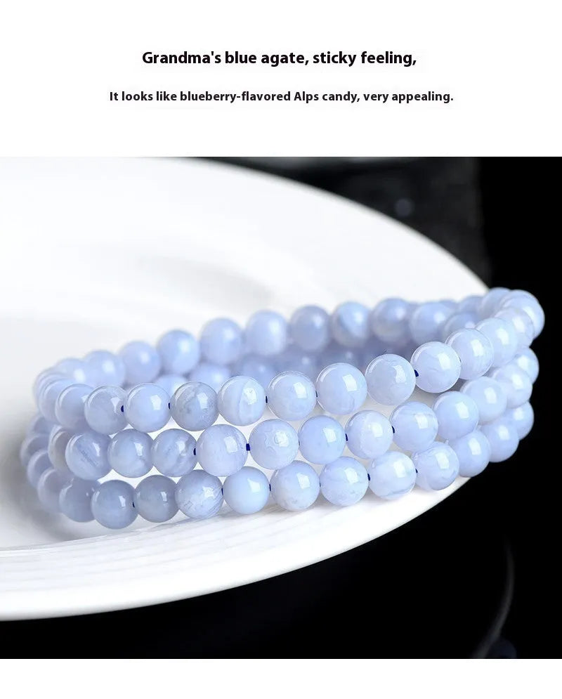 Blue agate bracelet with natural patterns, ruyi elements, and scattered bead arrangement