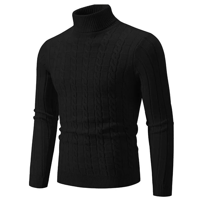 Men's slim twist turtleneck pullover in chenille fabric shown in milky white colour