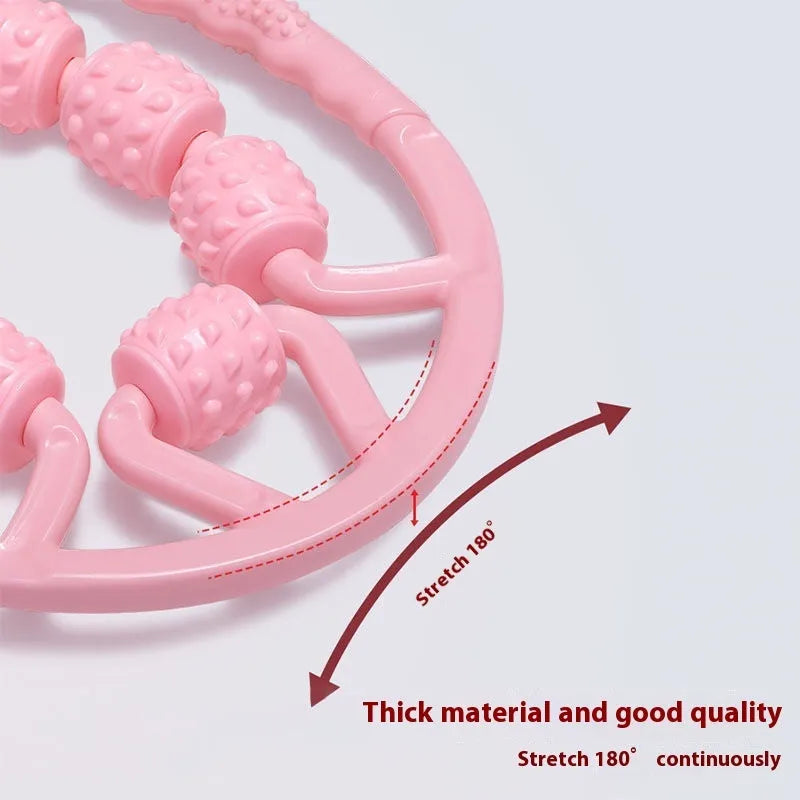 Ring clip leg massager roller in macaron pink colour with multiple wheels for muscle relaxation