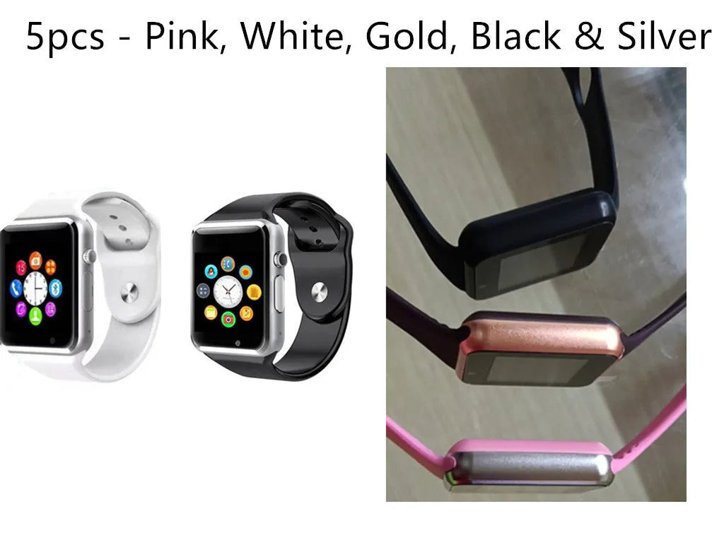 A1 Smart Watch with 1.54-inch display showing multiple colour options including black, silver, white, gold, pink, red, green and blue