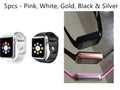 A1 Smart Watch with 1.54-inch display showing multiple colour options including black, silver, white, gold, pink, red, green and blue