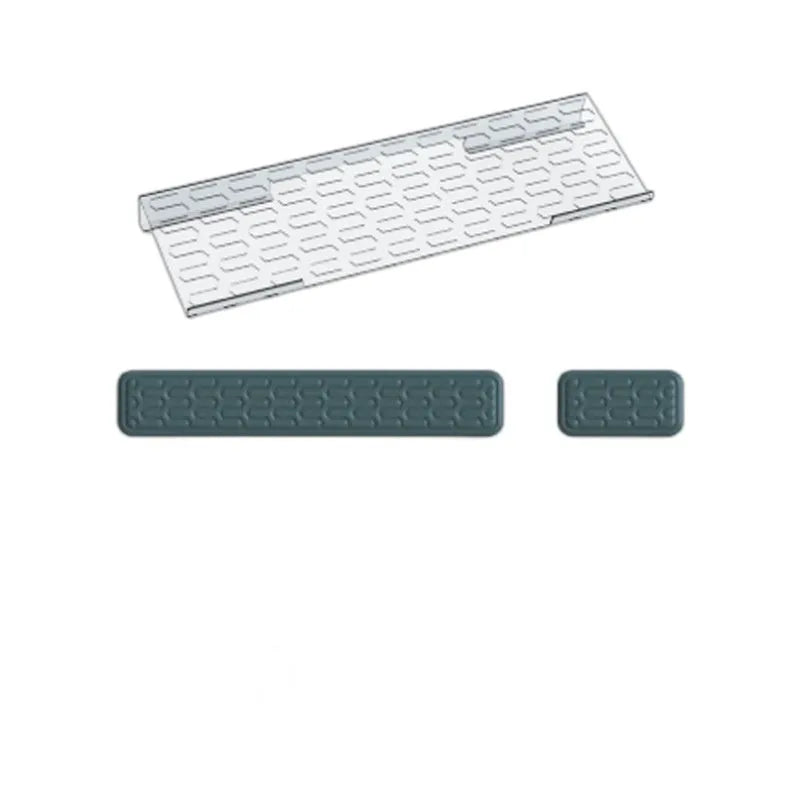 Memory foam keyboard and mouse pad with wrist rest in various colours on a desk