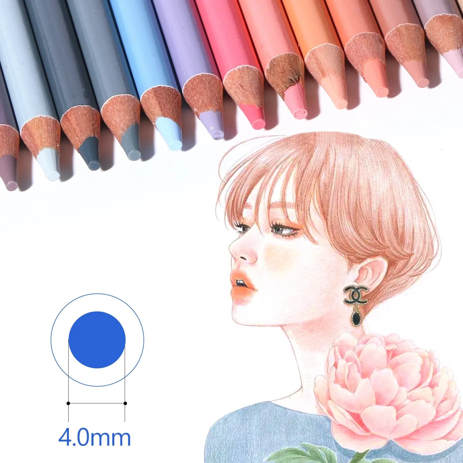 24 skin colour portrait pencils in metal tin with round brush pot for hand-painted artwork