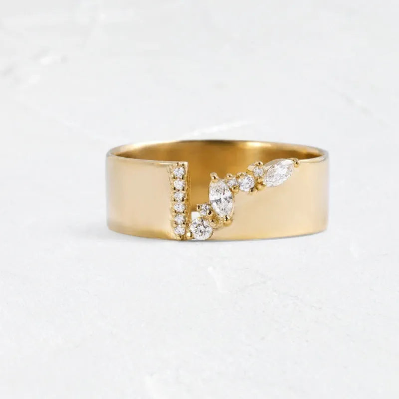 Gold electroplated women's ring with a central zircon stone, shown in size options 6 to 10.