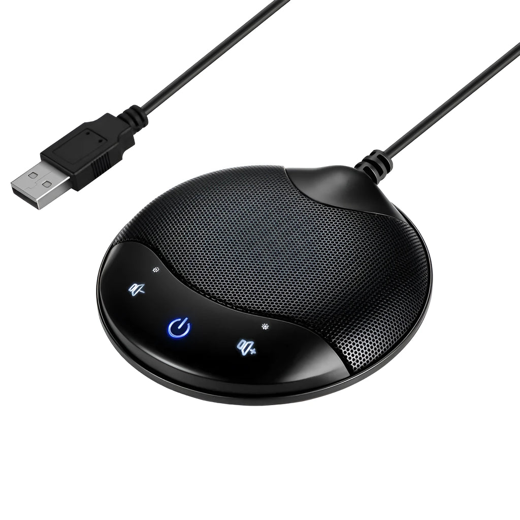 USB capacitive condenser microphone for conference and voice recording, black, 9x9x1.7cm size