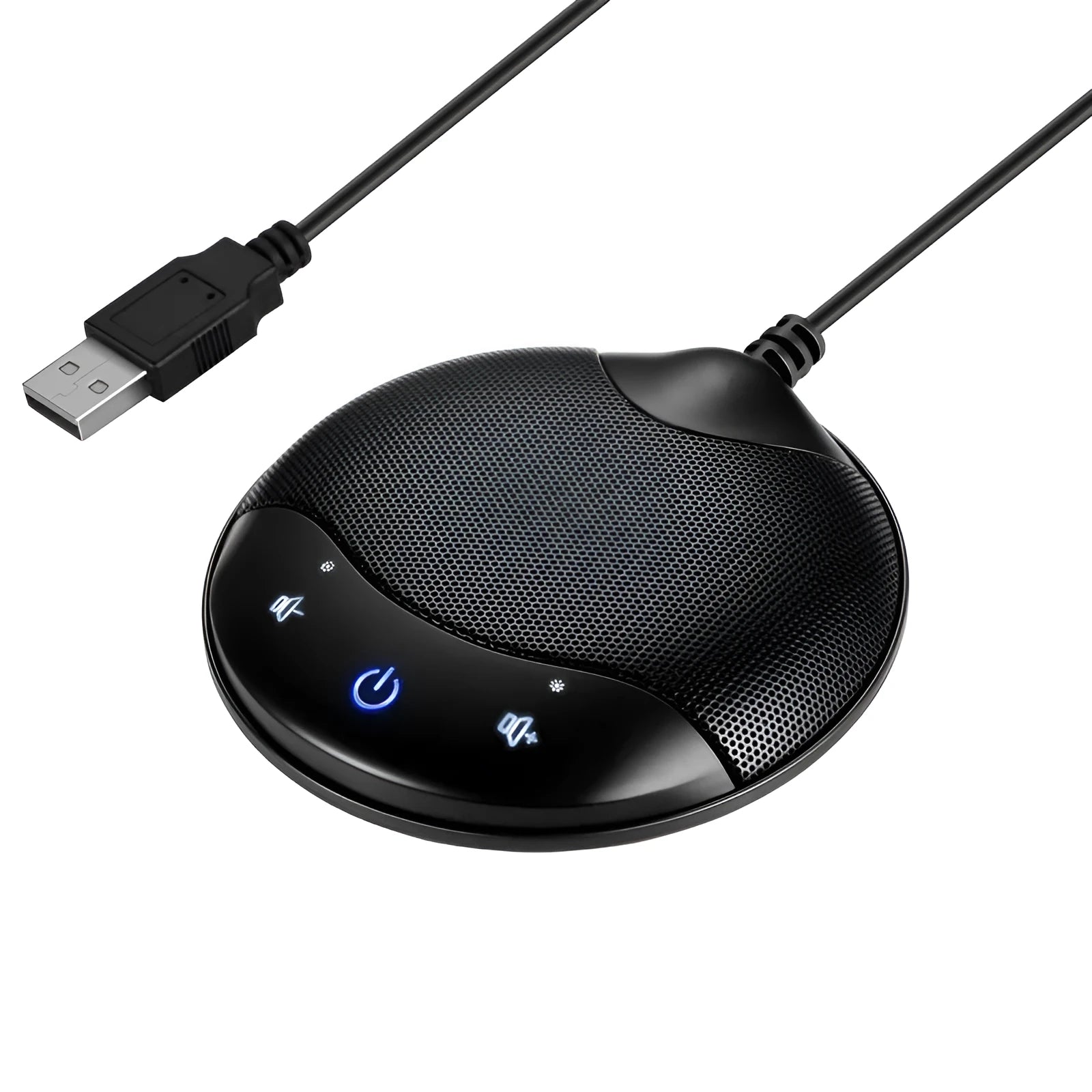 USB capacitive condenser microphone for conference and voice recording, black, 9x9x1.7cm size