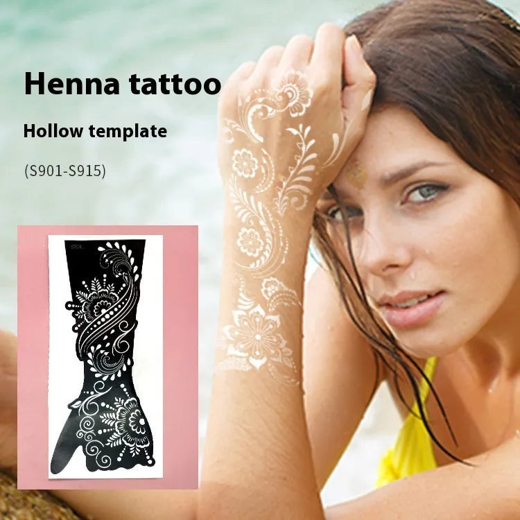 Geometric hollow template tattoo sticker with three-dimensional paper carving on white background