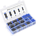 Assortment of 60 grey alloy plastic pneumatic push-in quick connectors with R1/4 and R1/2 threads.