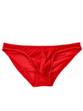 Men's black quick-drying nylon low waist briefs shorts on a plain background.