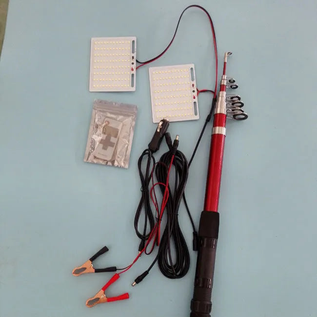 White LED fishing rod light with remote control on telescopic fishing rod