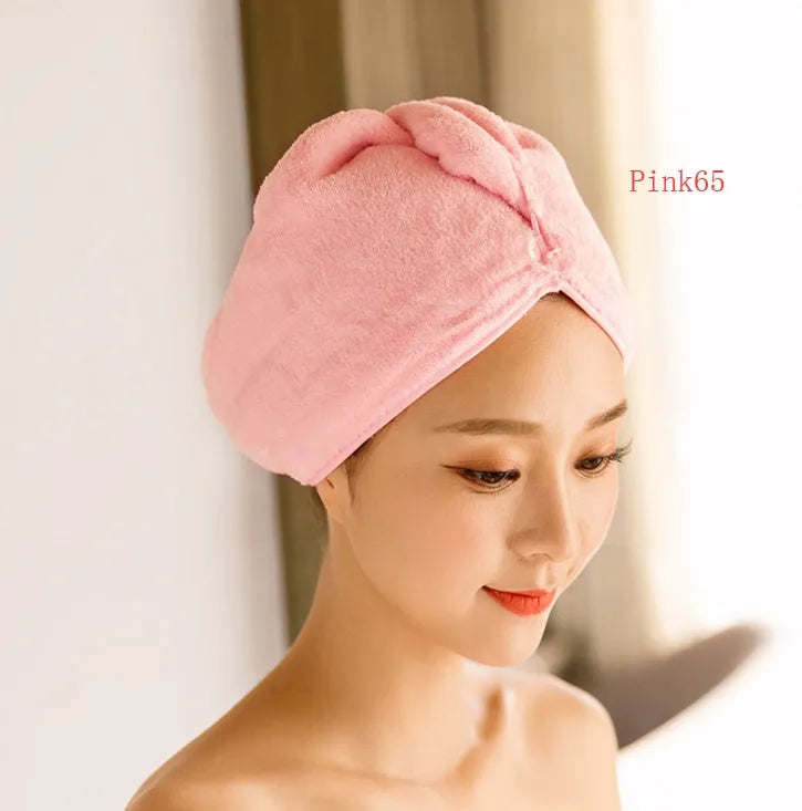Women's microfiber hair dryer cap in pink, 60x25cm absorbent hair towel with soft fabric
