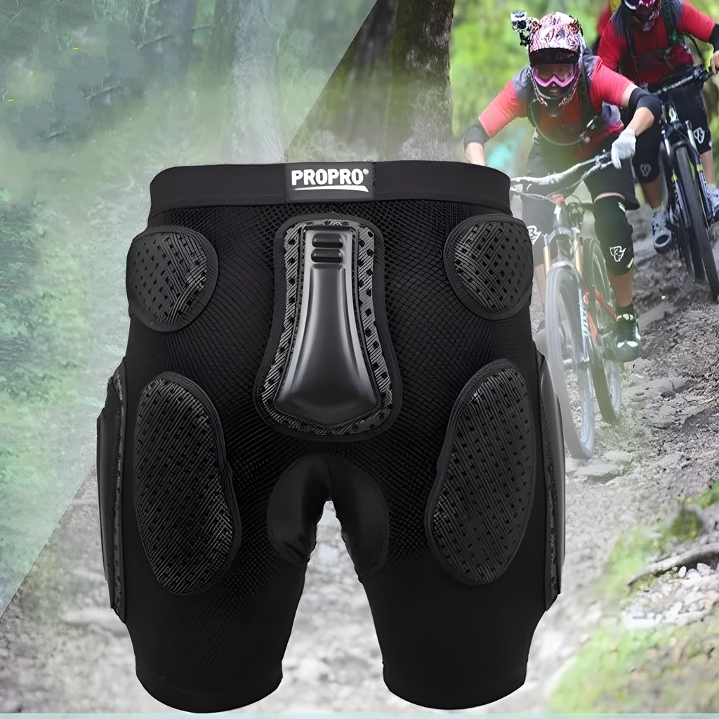 Black cycling hip protection pants with multifunctional padded design for sports safety