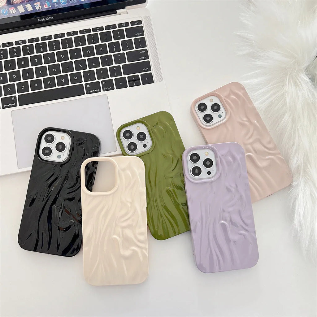 Milky white TPU water ripple phone case with oil-fill texture for iPhone 14 Pro Max