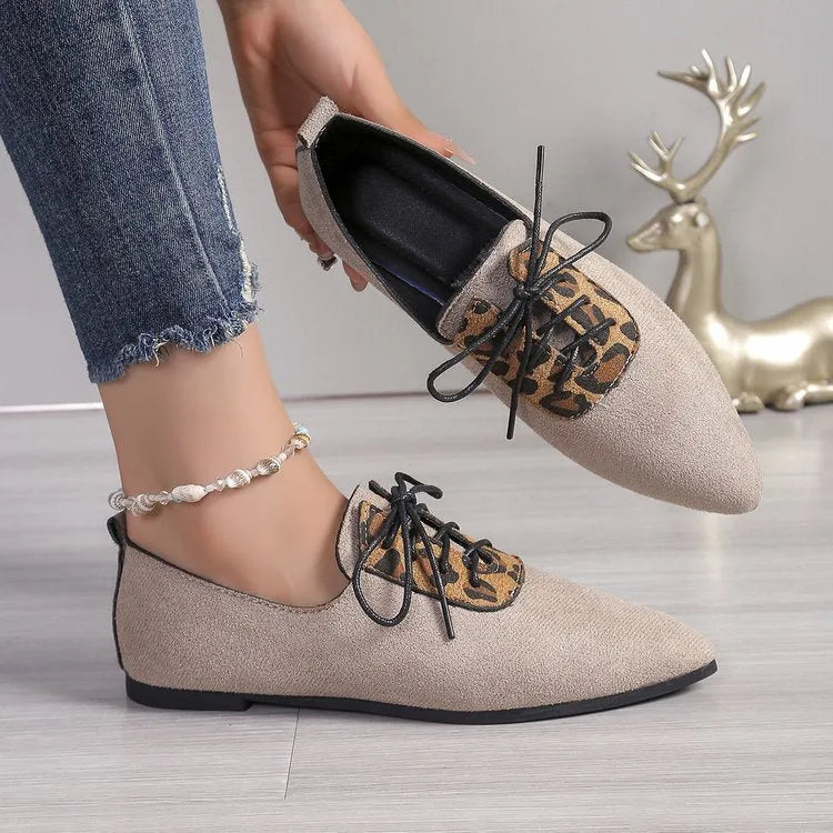 Beige leopard print plus size pumps with pointed toe and rubber sole in extended UK sizes