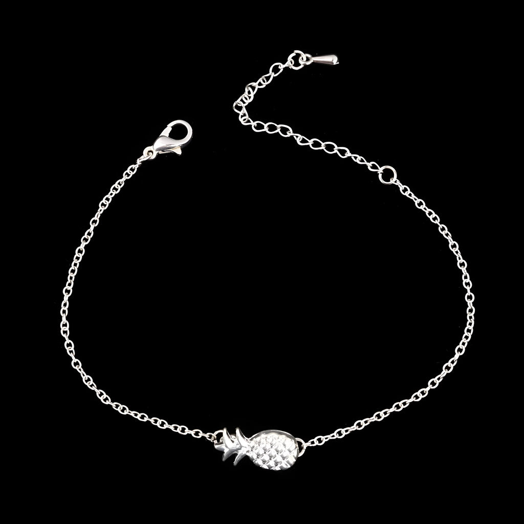 Gold and silver alloy pineapple charm bracelets on a white background.