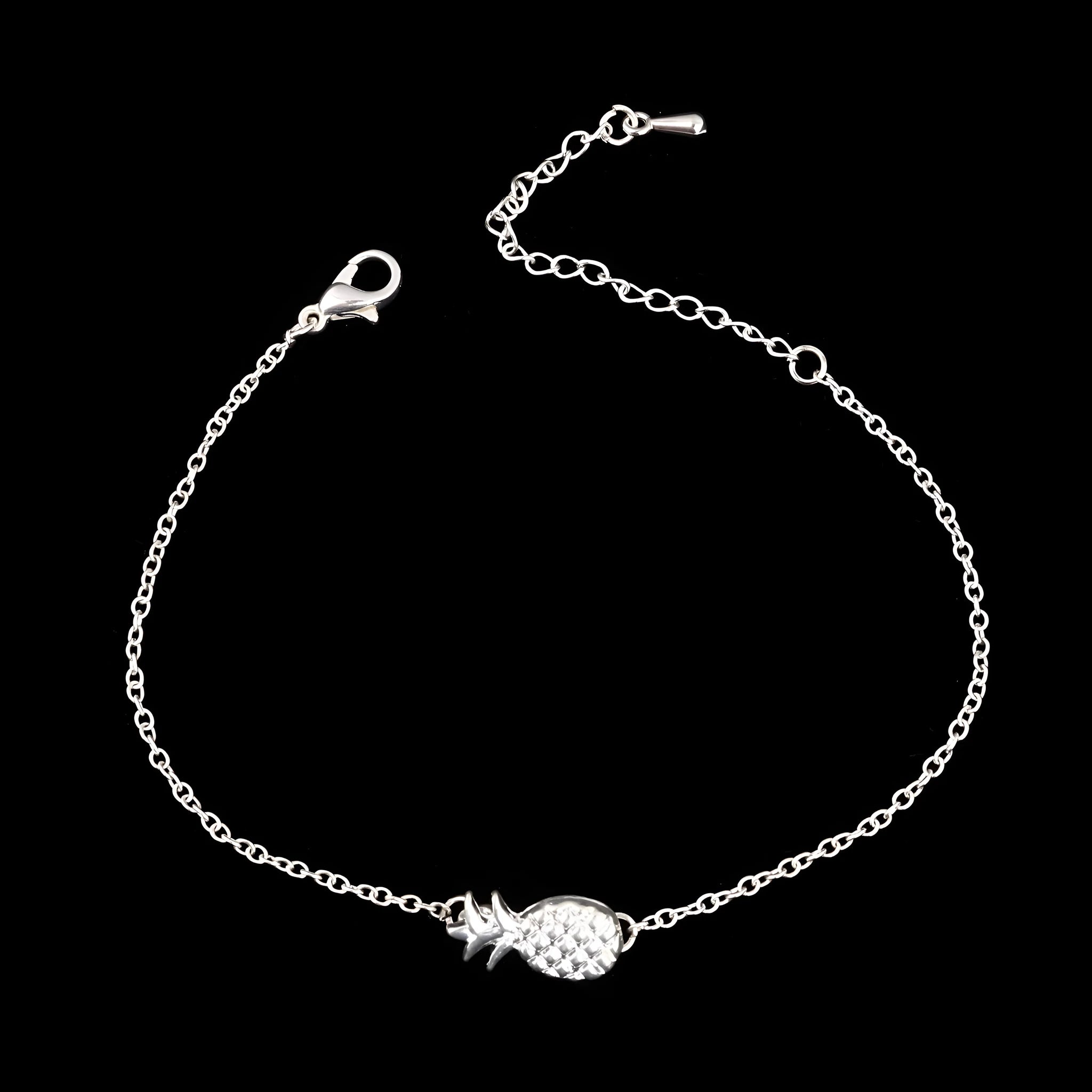 Gold and silver alloy pineapple charm bracelets on a white background.