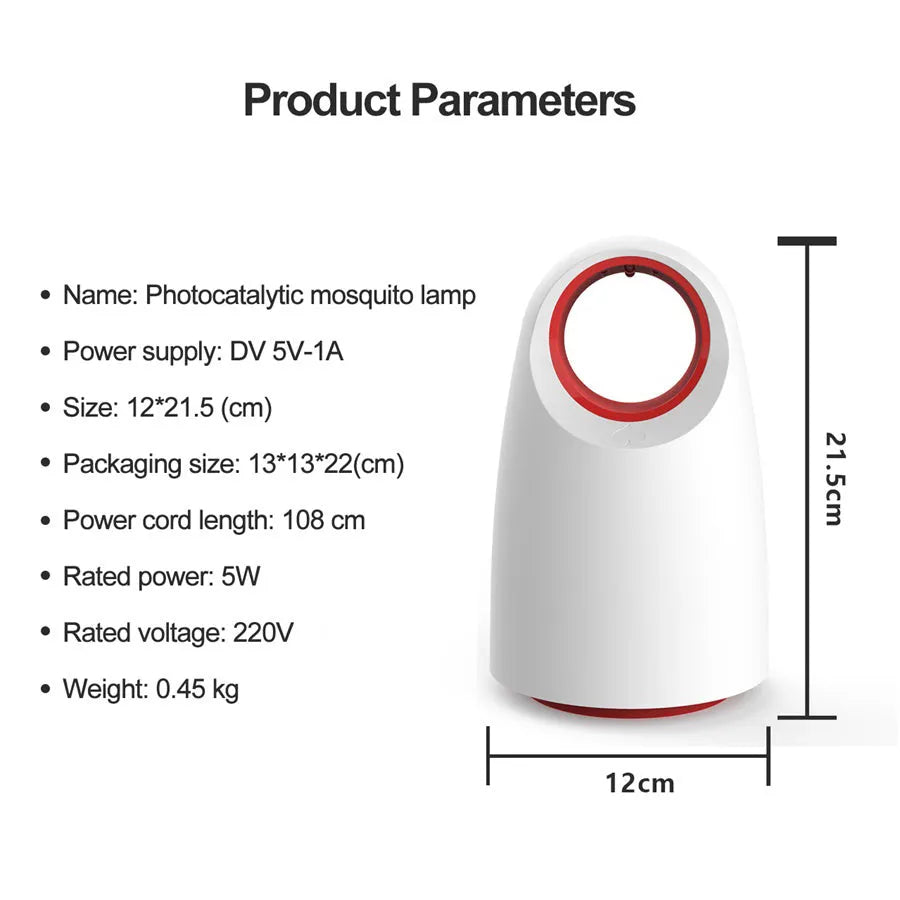 Black household silent mosquito killer with UV LED light, USB cable, and ABS body