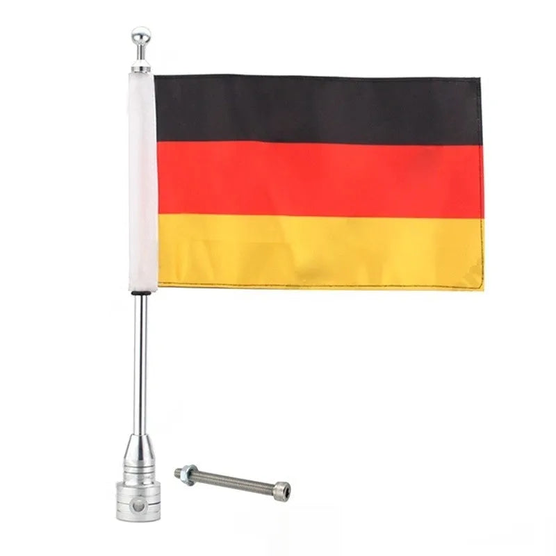 Motorcycle side box flagpole bracket in black or silver for luggage rack accessory mounting