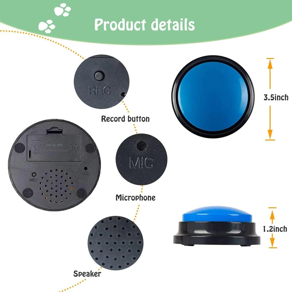 Voice recording dog training button device for 30-second custom message playback in five colour options