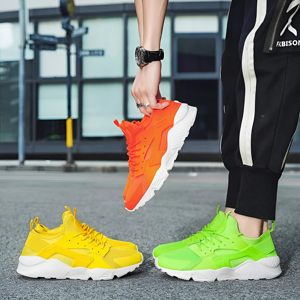 Men's low-top casual mesh shoes in green with front lace-up closure and cross shoulder strap detail