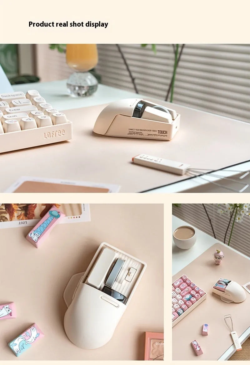 Xiaoqiao Tofu colour wireless mouse with 7 buttons and scroll wheel on plain background