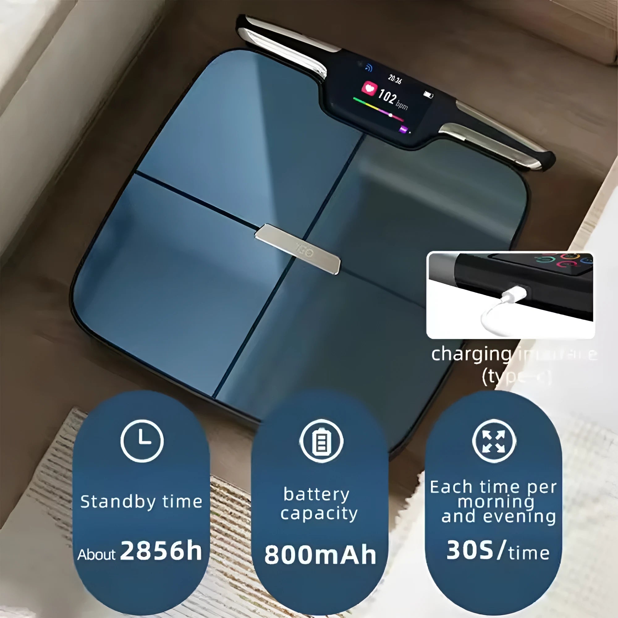 Black eight-electrode body fat scale measuring weight, fat, moisture and calories