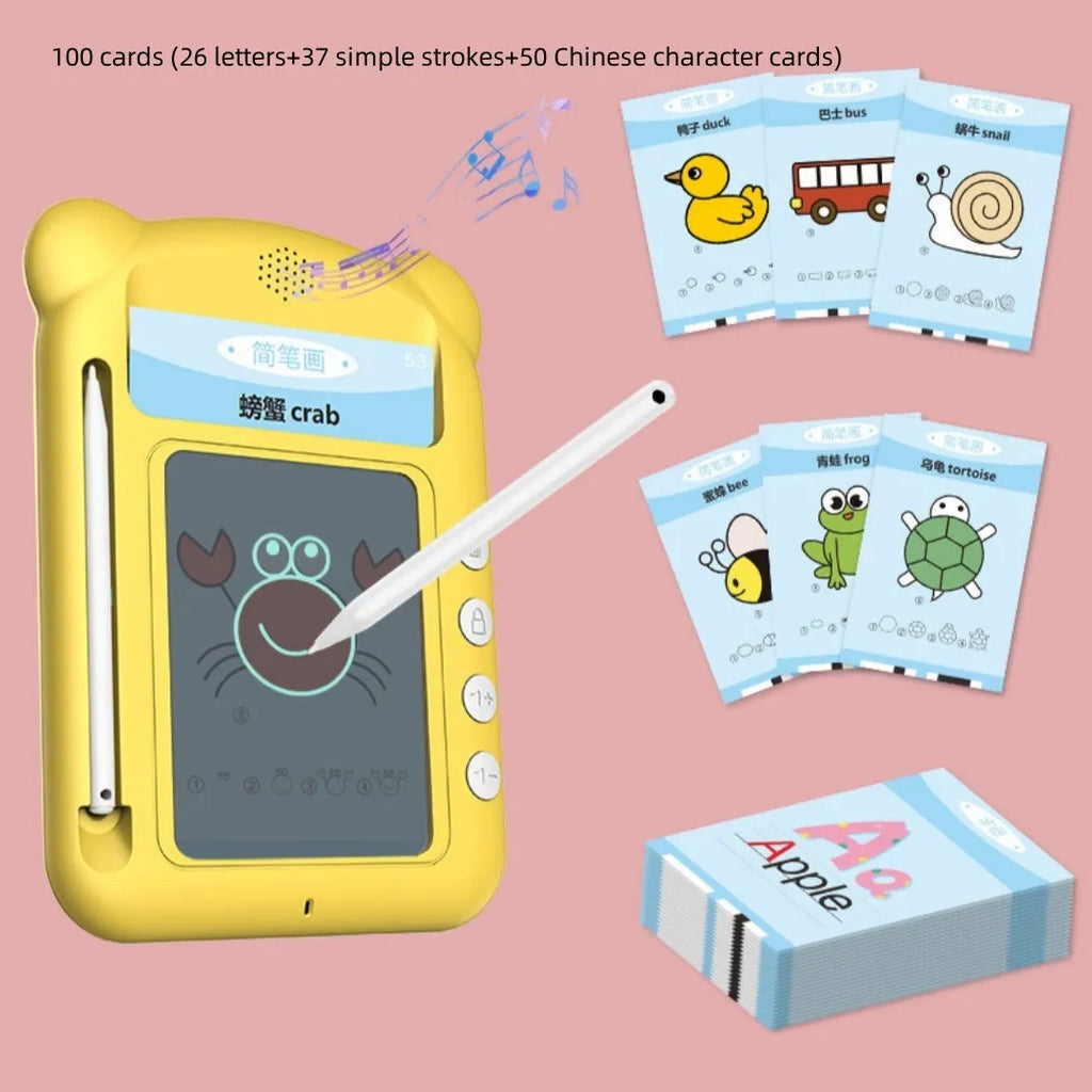 Yellow ABS plastic early learning machine with bilingual education cards for English and Chinese language learning