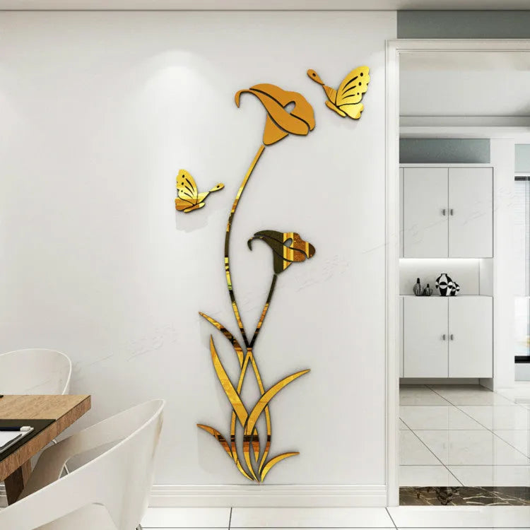 Lily flower 3D acrylic wall sticker in selected colour and size on a plain wall.