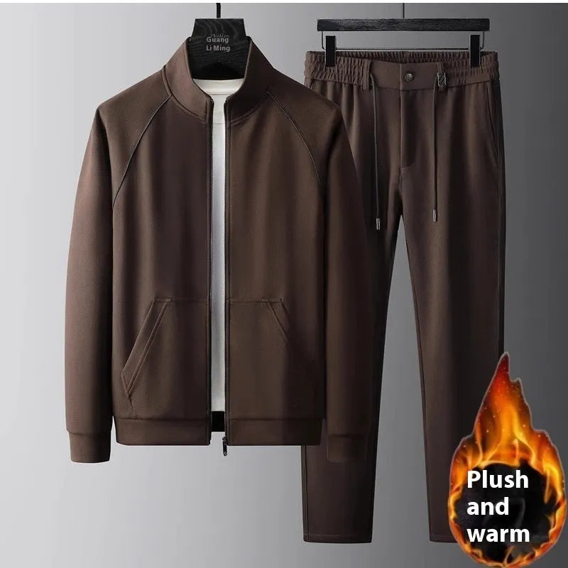 Stand collar sports suit in polyvinyl alcohol fibre with slim fit and long sleeves